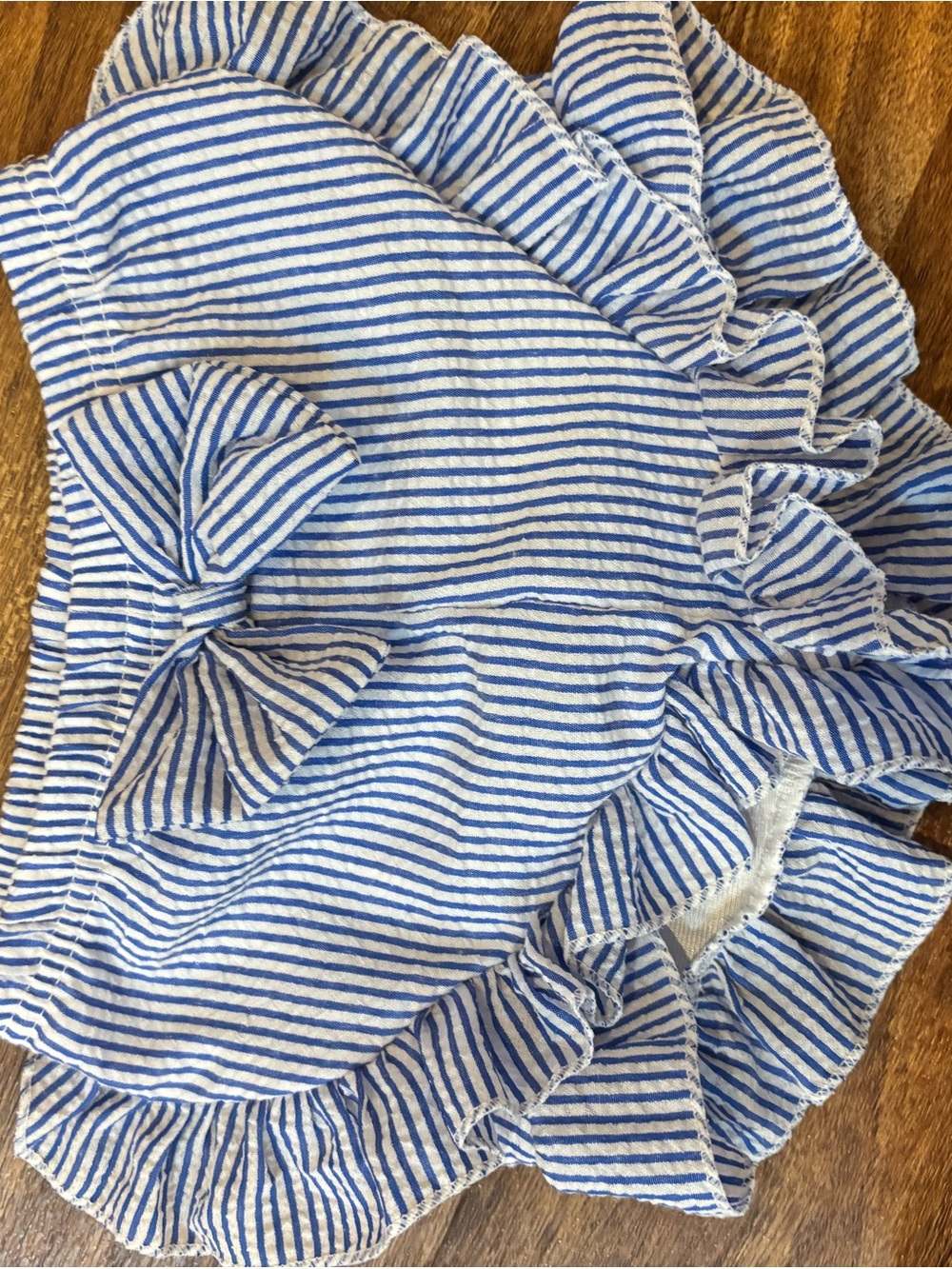 Girls Blue & White Striped Ruffle Shorts